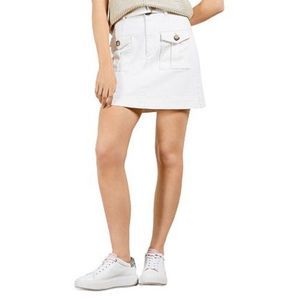 NWT Ted Baker Eriike Utility Denim Mini Skirt Front Pockets Size 00 Belted White